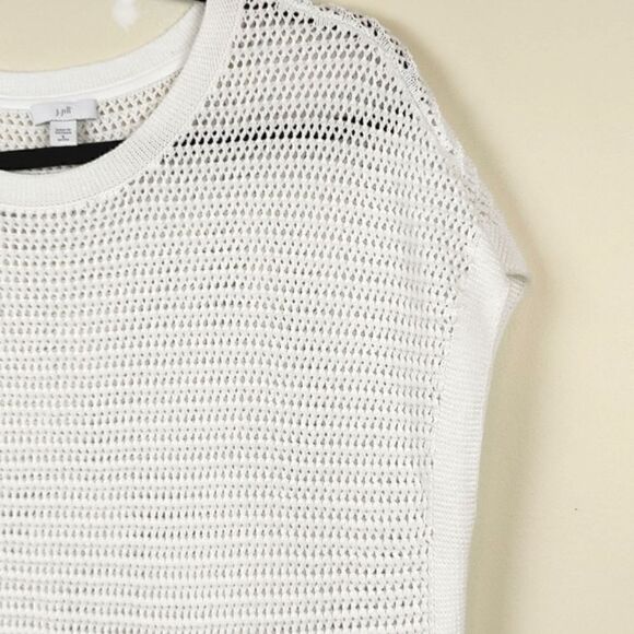 J Jill Textured Open Weave Knit Extended Shoulder Top in White Size SP - Picture 3 of 11